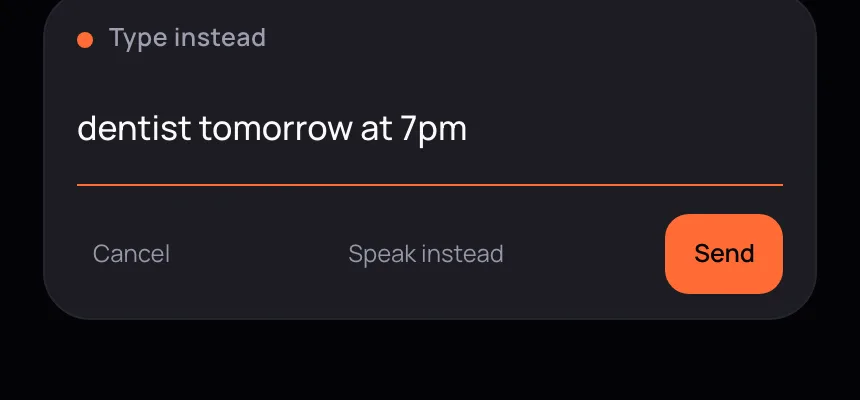The typing screen. Paste or type a message as it is and turn it into an event